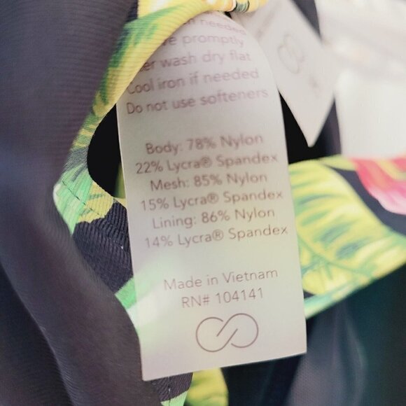 Calia Swim One Piece 14 Swimsuit Bathing Suit Black Tropical Padded Shelf Bra - Picture 6 of 6